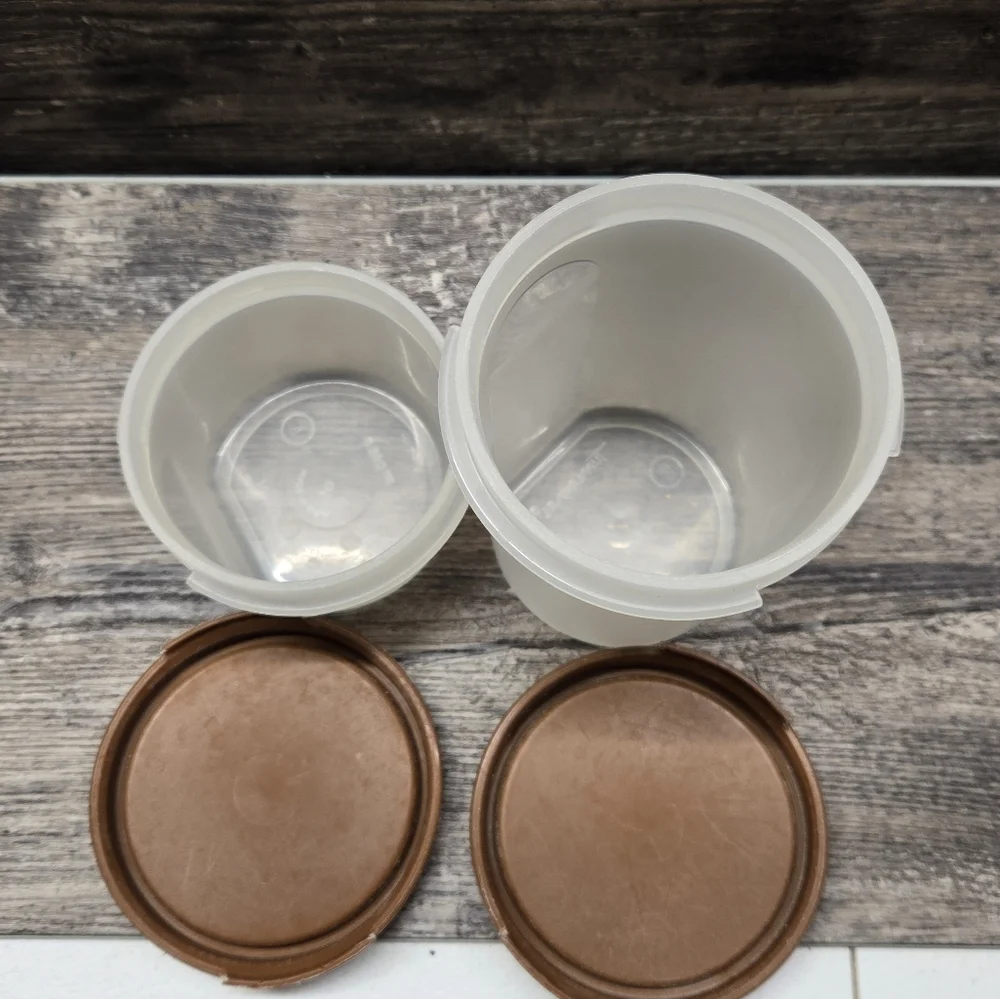 Vintage Tupperware Modular Mates Round 1605 1606  With Lids Brown‎ Lot 2